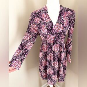 Boden Purple Red Floral Preppy Tie Back V-Neck Fit & Flare Breezy Mini Dress